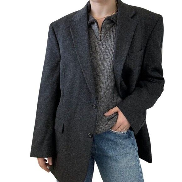 Jose Bank Mens Charcoal Grey Cashmere Dark Academia Blazer Sport Coat 44R - Picture 3 of 10